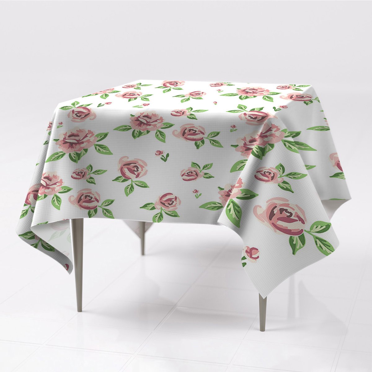 Delikatny obrus na stół Pastelowe kwiaty dekoracja, Fabricsy, 150x150 cm