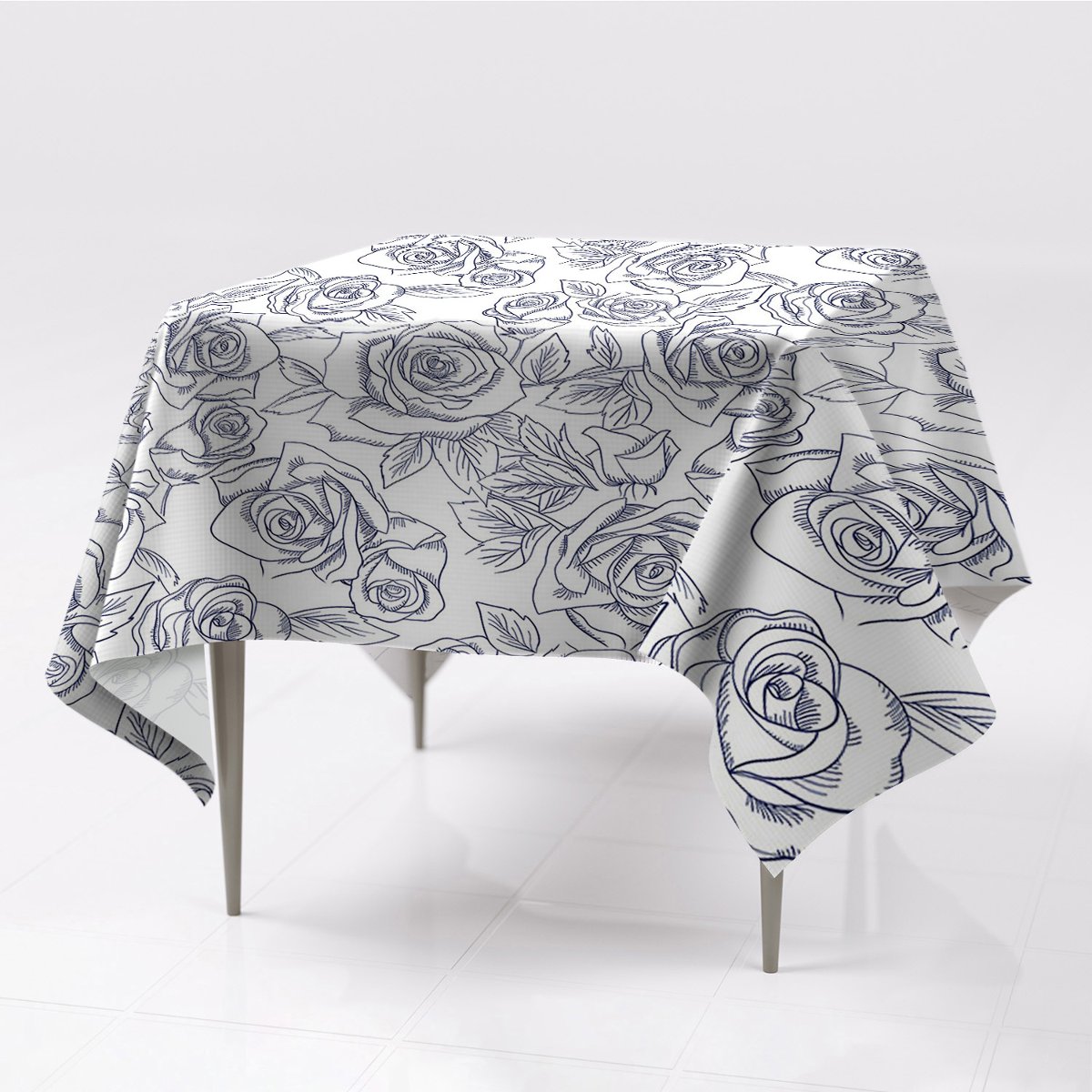 Kolorowe obrusy na stół do salonu Niebieskie róże, Fabricsy, 150x150 cm