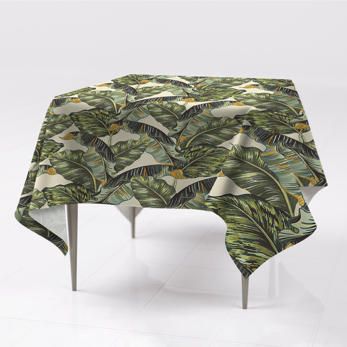 Gładkie obrusy na stół grafika Tropikalne liście, Fabricsy, 150x150 cm