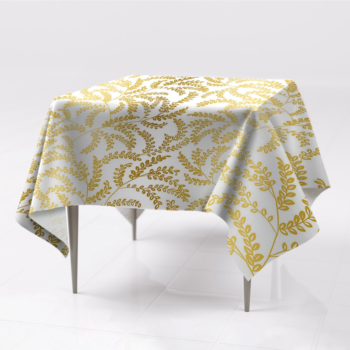 Gładki obrus do mieszkania Złote liście dekoracja, Fabricsy, 150x150 cm
