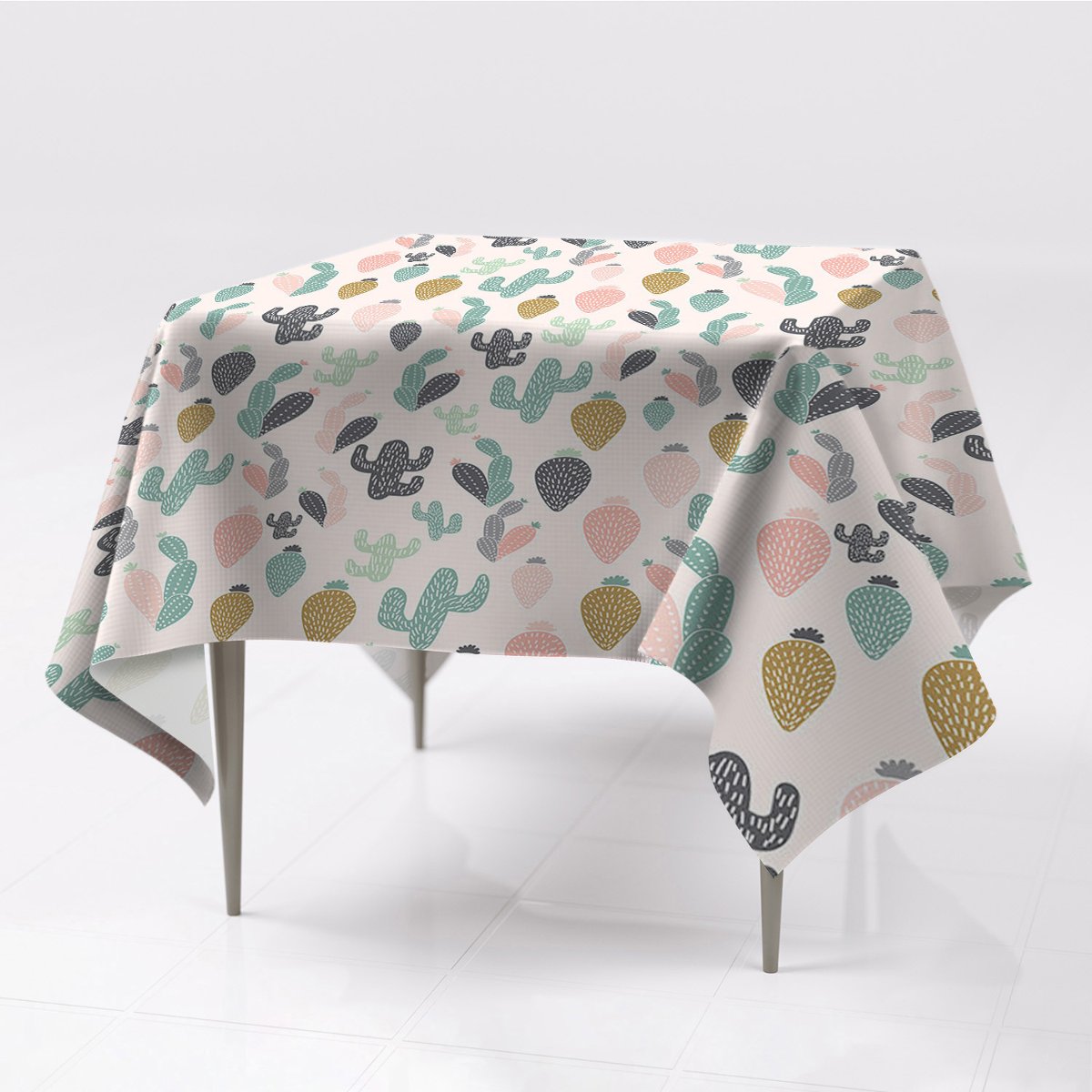 Kolorowy obrus na stół do wnętrz Kolorowe kaktusy, Fabricsy, 150x150 cm