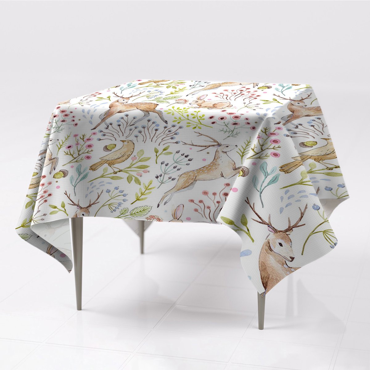 Do kuchni obrus na stół kolory Leśne zwierzęta eko, Fabricsy, 150x150 cm