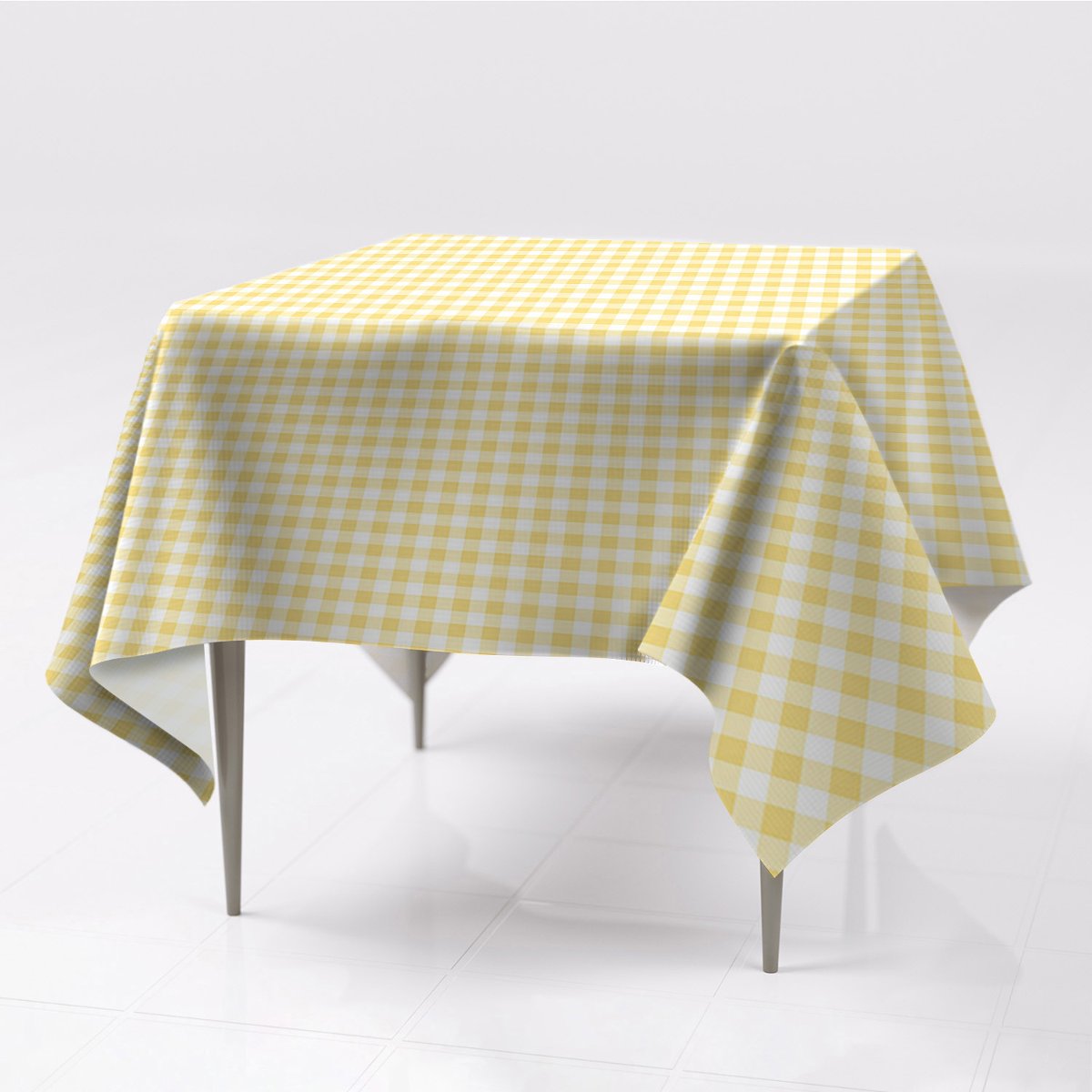 Nowoczesny obrus na stół gładki Żółta krata wzór, Fabricsy, 150x150 cm