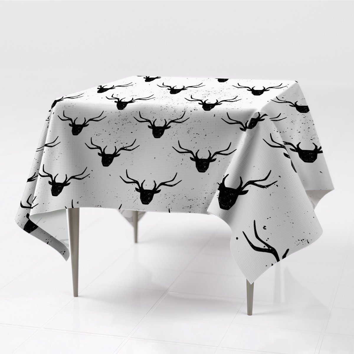 Obrus na stół gładki 150x150 Czarne jelenie wzór, Fabricsy, 150x150 cm