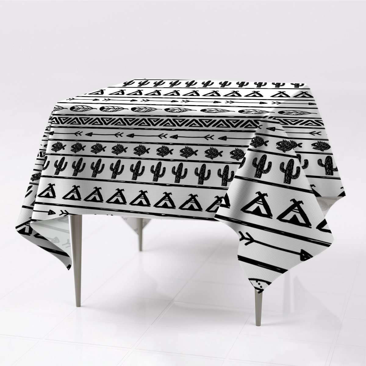 Kolorowy obrus gładki do salonu Boho czarno-biały, Fabricsy