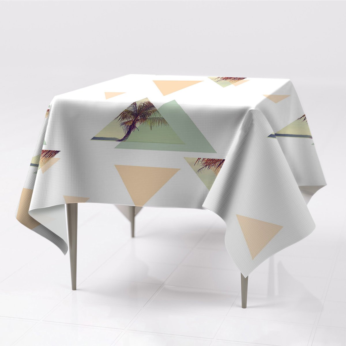 Kolorowe obrusy gładkie nadruk Palmy w trójkątach, Fabricsy, 150x150 cm
