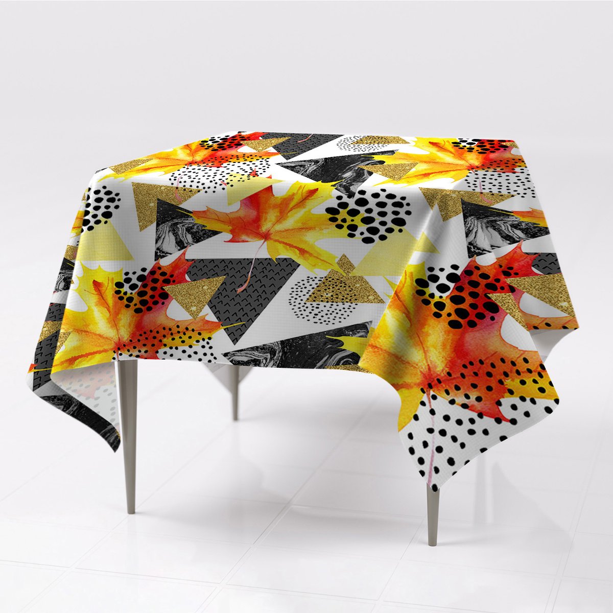 Kolorowe różne wzory obrus Geometryczne trójkąty, Fabricsy, 150x150 cm