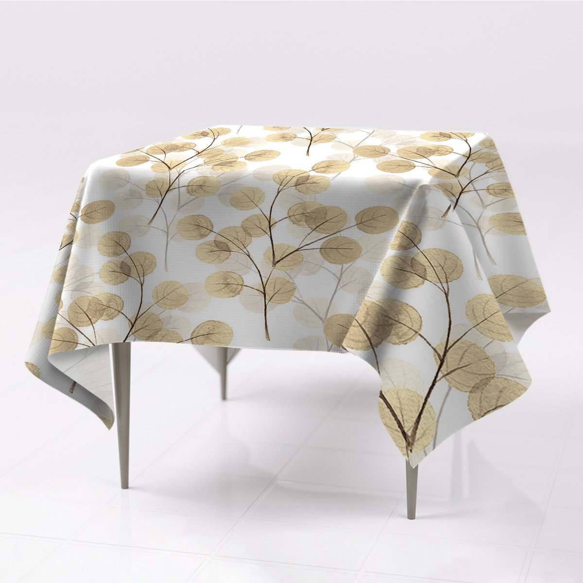 Nadruk kolorowy obrus gładki Gałązki z liśćmi wzór, Fabricsy, 150x150 cm