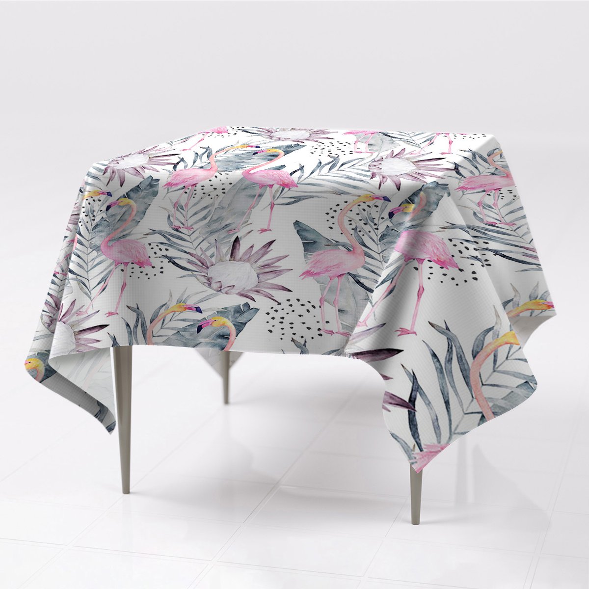 Nadruk kolorowy obrus gładki Flamingi grafika eco, Fabricsy, 150x150 cm