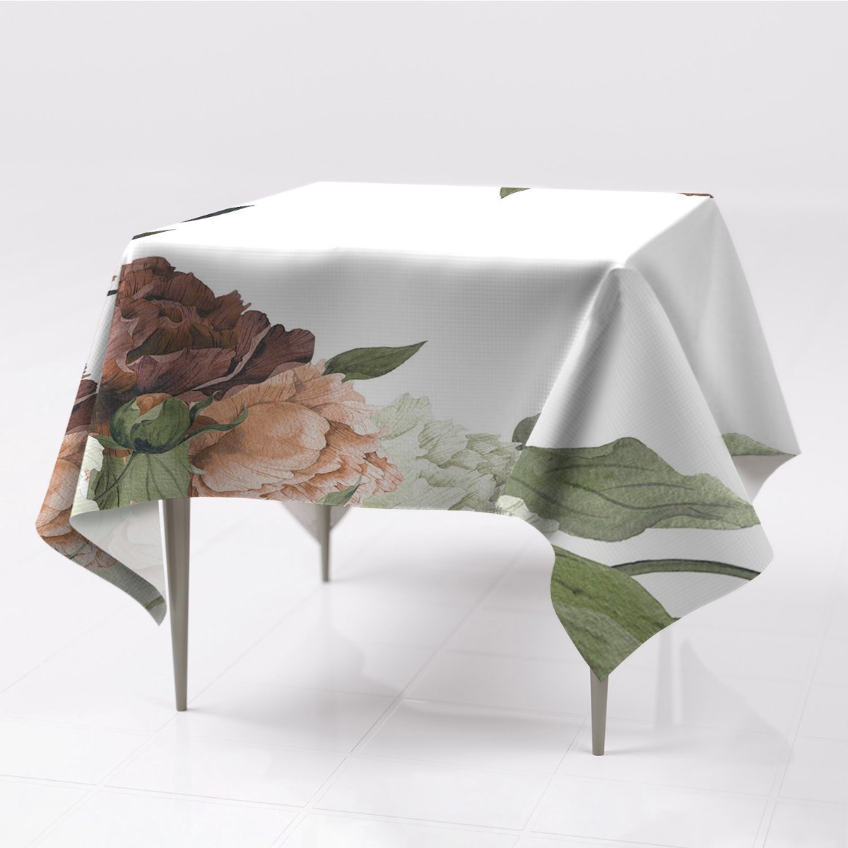 Różne obrusy na stół do domu Vintage Piwonie wzór, Fabricsy, 150x150 cm