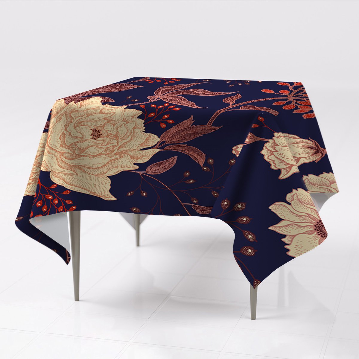 Obrus na stół gładki 150x150 Róża z jarzębiną eco, Fabricsy