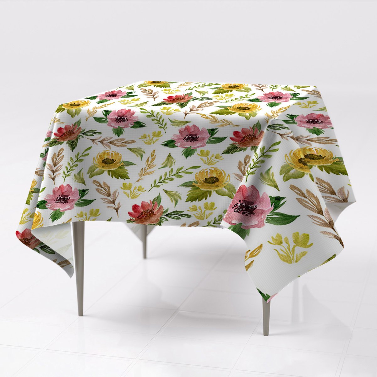 Nadruk różne obrusy kolory Akwarela Kwiaty 150x150, Fabricsy, 150x150 cm