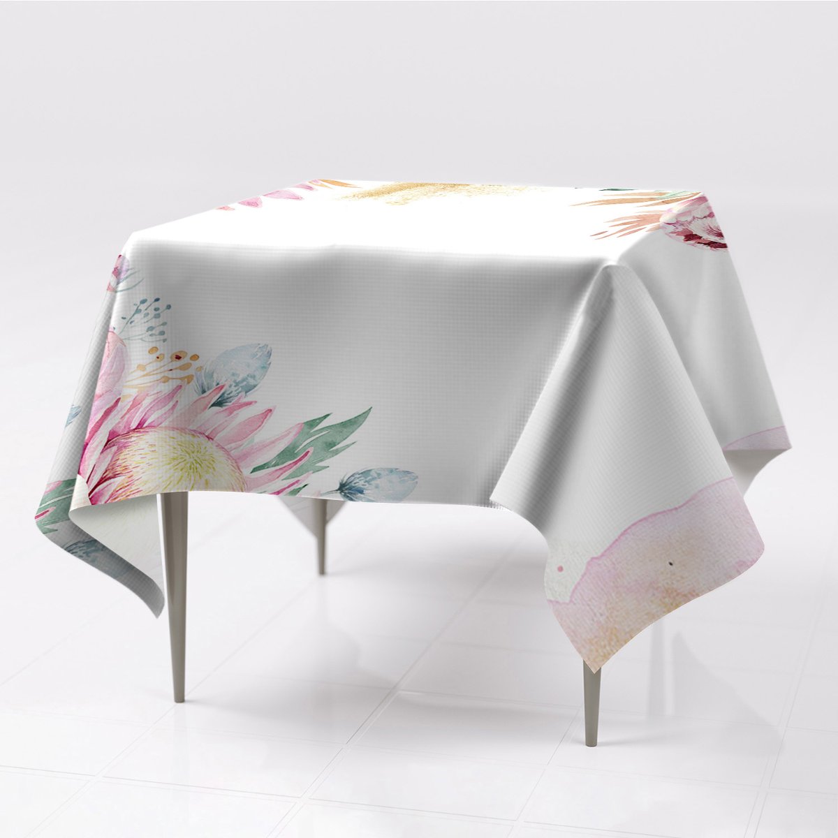 Do wnętrz różne kolory obrus Kwiatowa ramka wzory, Fabricsy, 150x150 cm