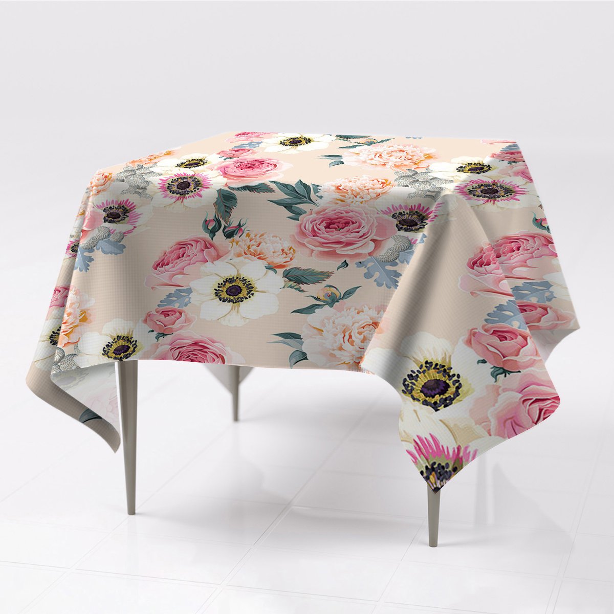 Do wnętrz gładkie obrusy kolory Pastelowe kwiaty, Fabricsy, 150x150 cm