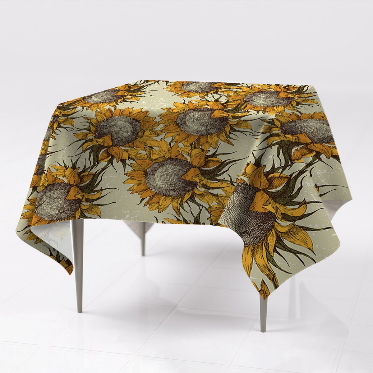 Gładkie obrusy kolory do salonu Retro Słoneczniki, Fabricsy, 150x150 cm