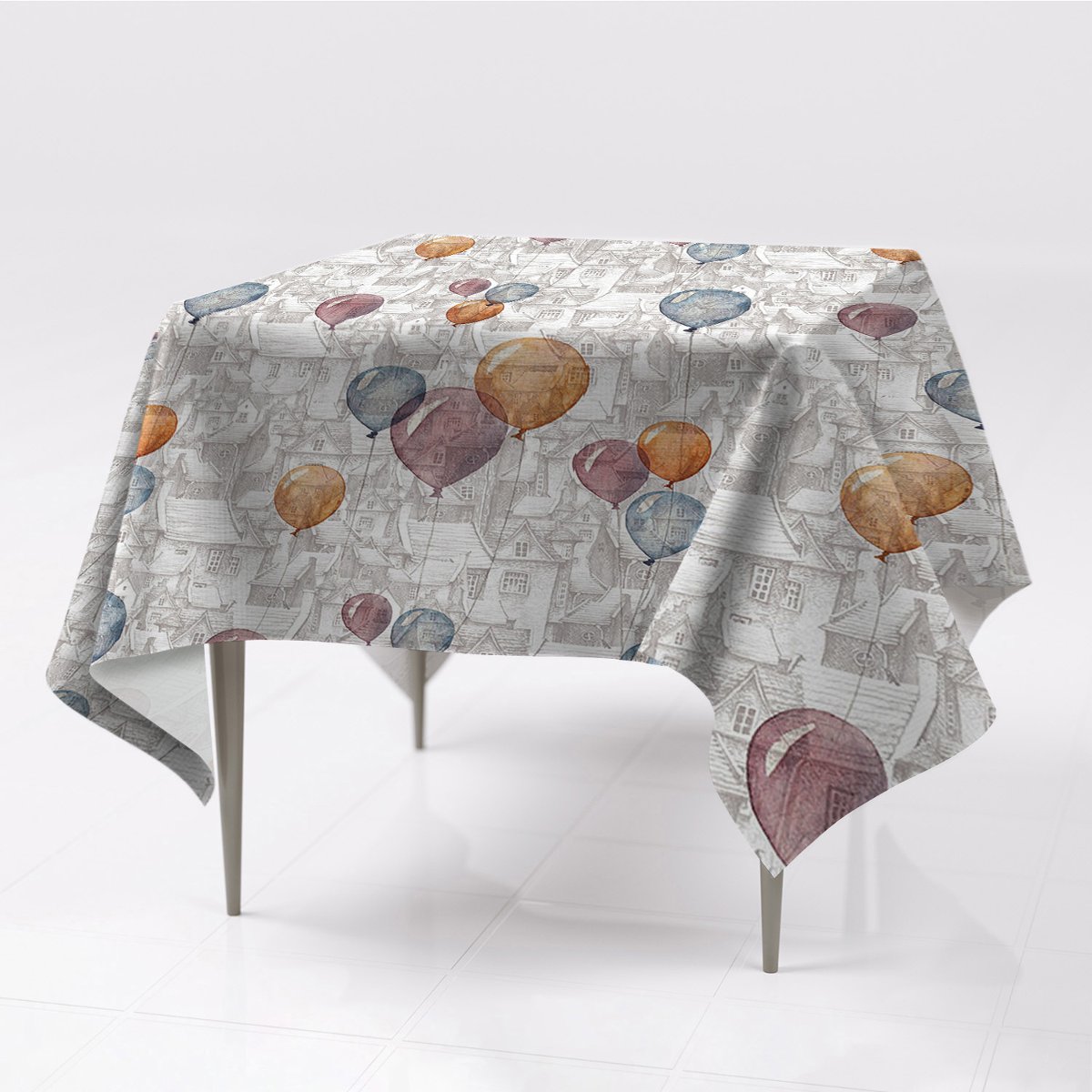 Grafika różne obrusy kolory Balony i domy 150x150, Fabricsy, 150x150 cm