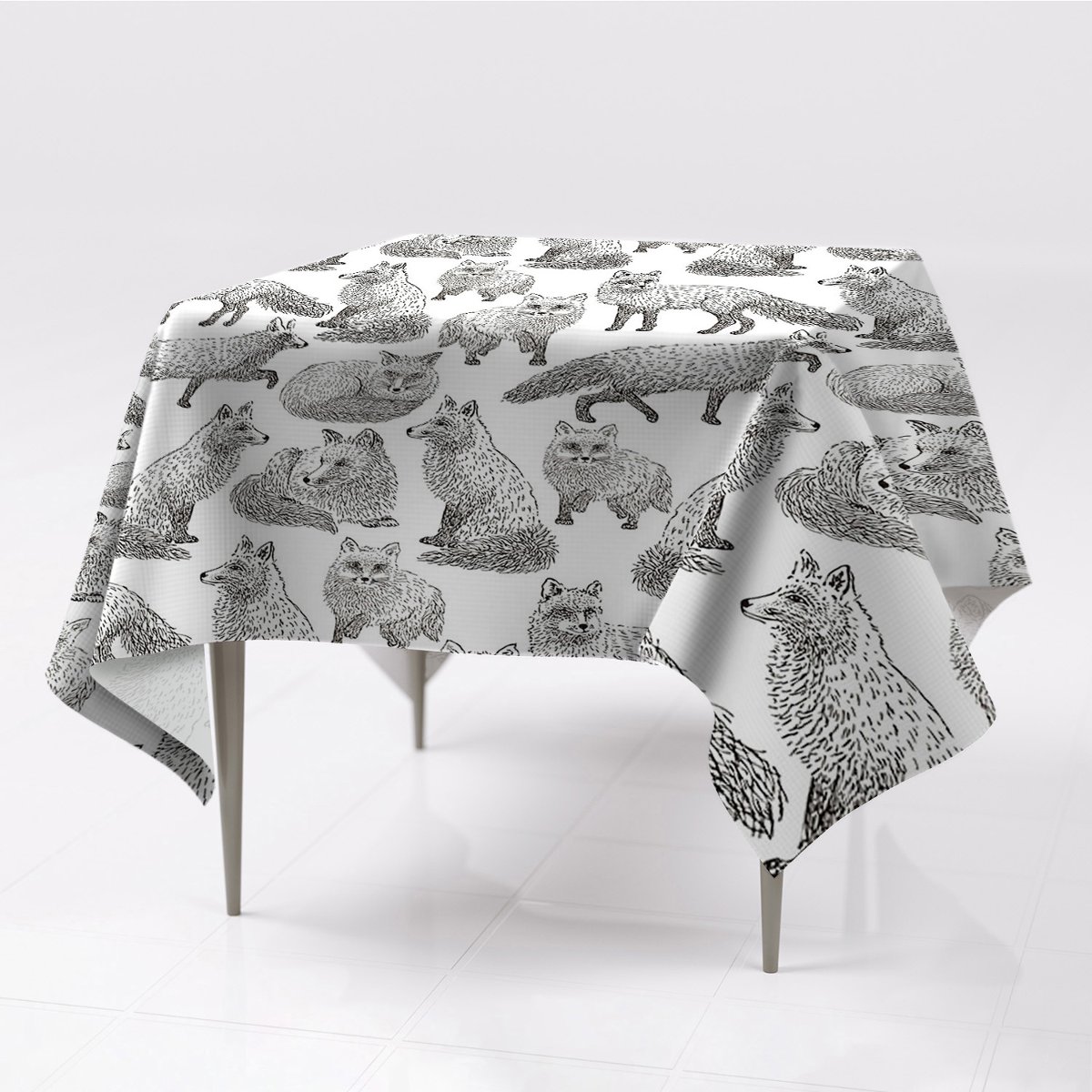 Obrusy na stół kolory do ogrodu Naszkicowane lisy, Fabricsy, 150x150 cm