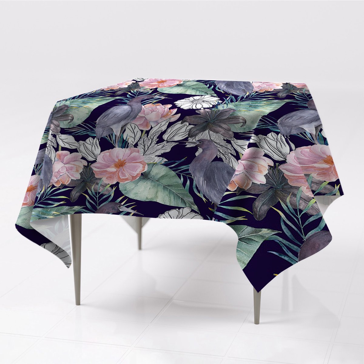 Różne obrusy na stół prostokątny Ptaki w kwiatach, Fabricsy, 150x150 cm
