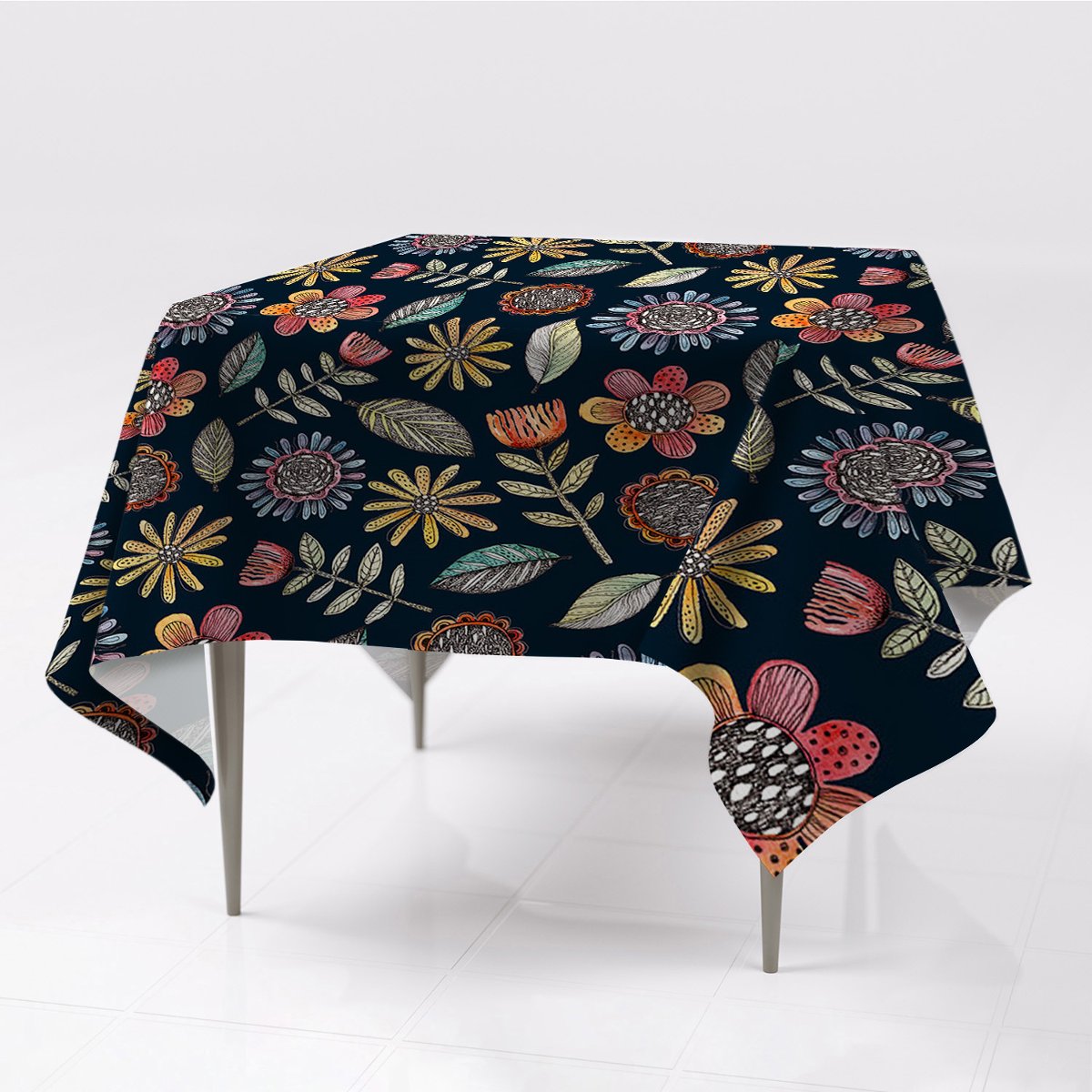 Obrus na stół gładki prostokątny Kolorowe kwiaty, Fabricsy, 150x150 cm