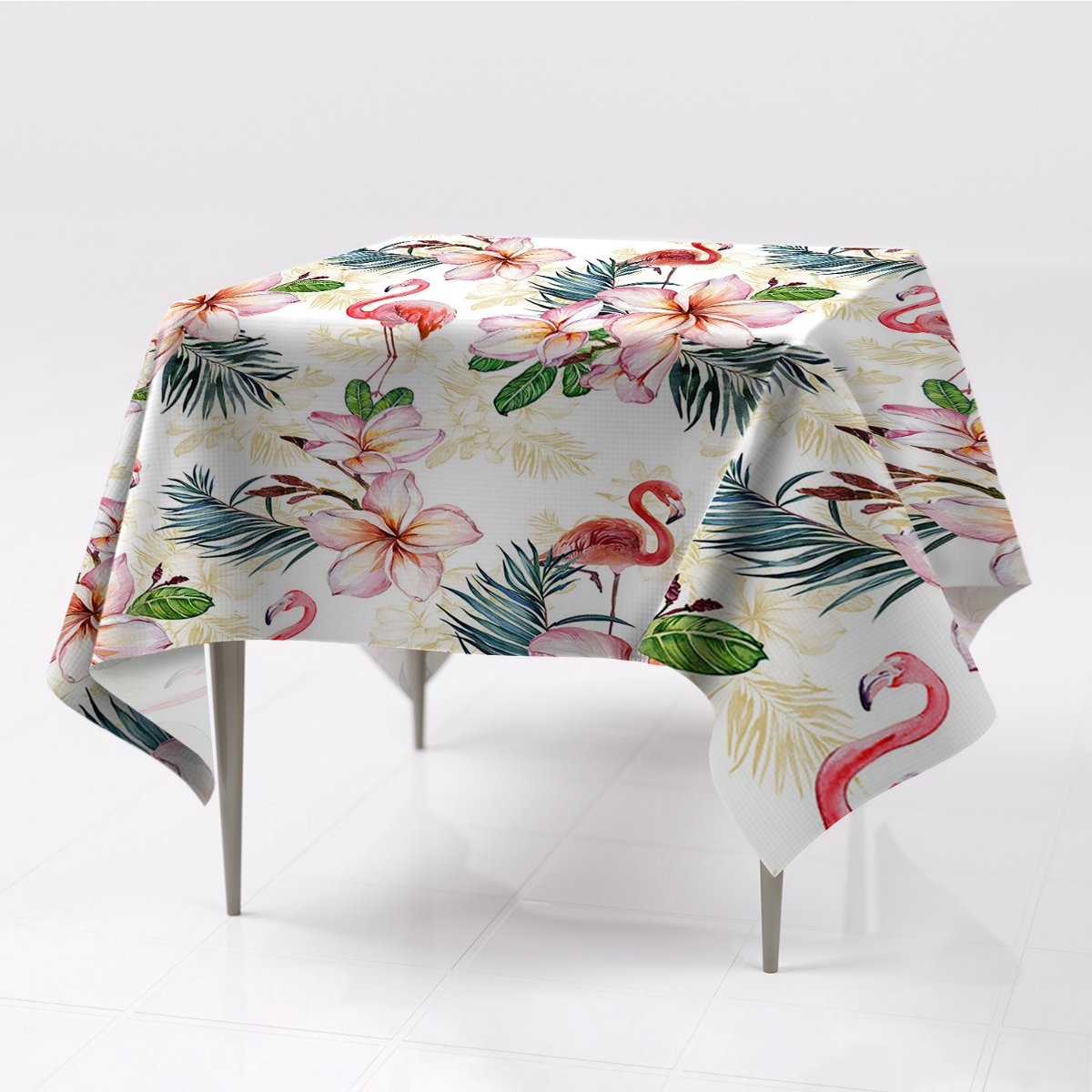 Obrus na stół nadruk Flamingi w kwiatach ze wzorem, Fabricsy, 150x150 cm