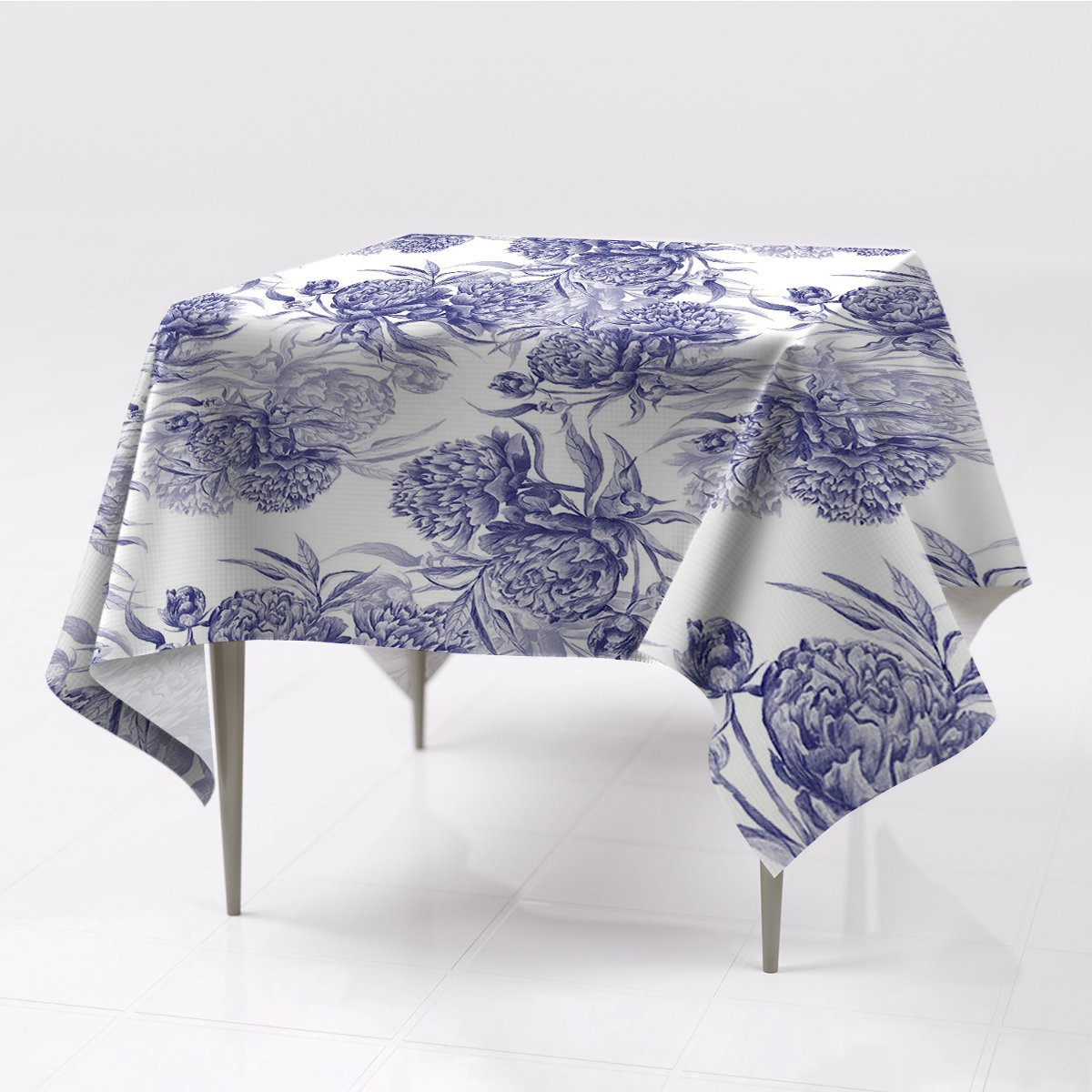 Gładkie obrusy 150x150 Fioletowe piwonie ze wzorem, Fabricsy, 150x150 cm