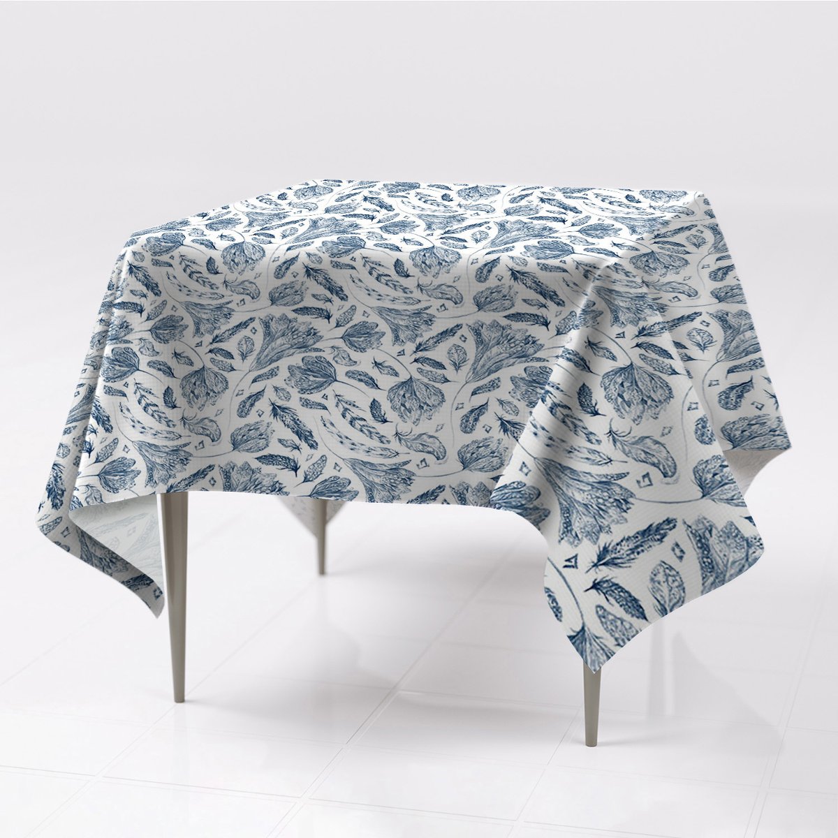Gładkie obrusy na stół do domu Niebieskie liście, Fabricsy, 150x150 cm