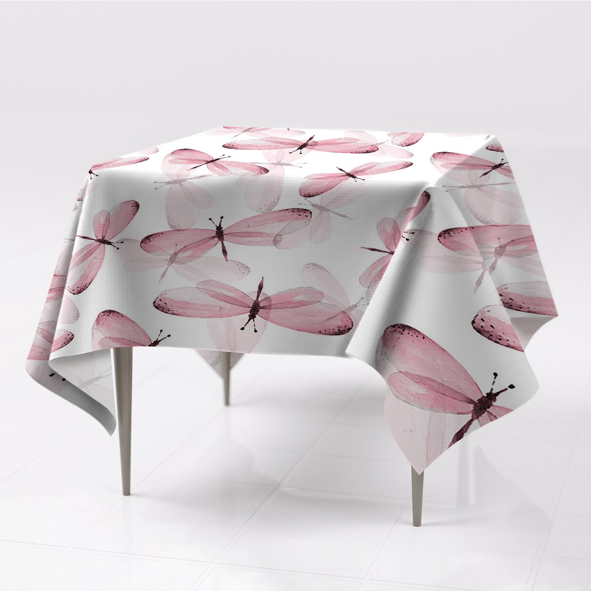 Do kuchni gładki obrus kolory Różowe ważki 150x150, Fabricsy, 150x150 cm