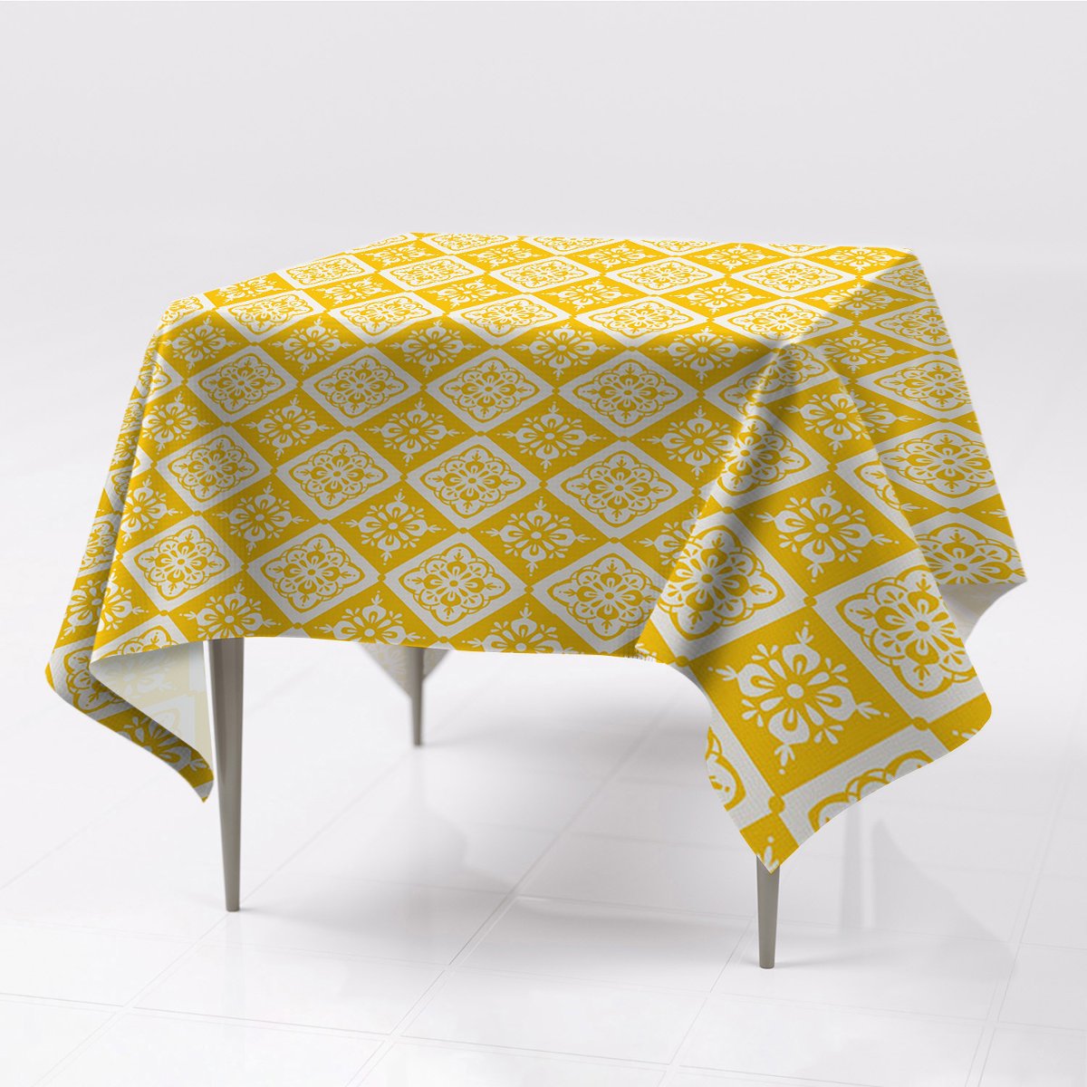 Delikatny obrusy na stół gładkie Żółto biały wzór, Fabricsy, 150x150 cm