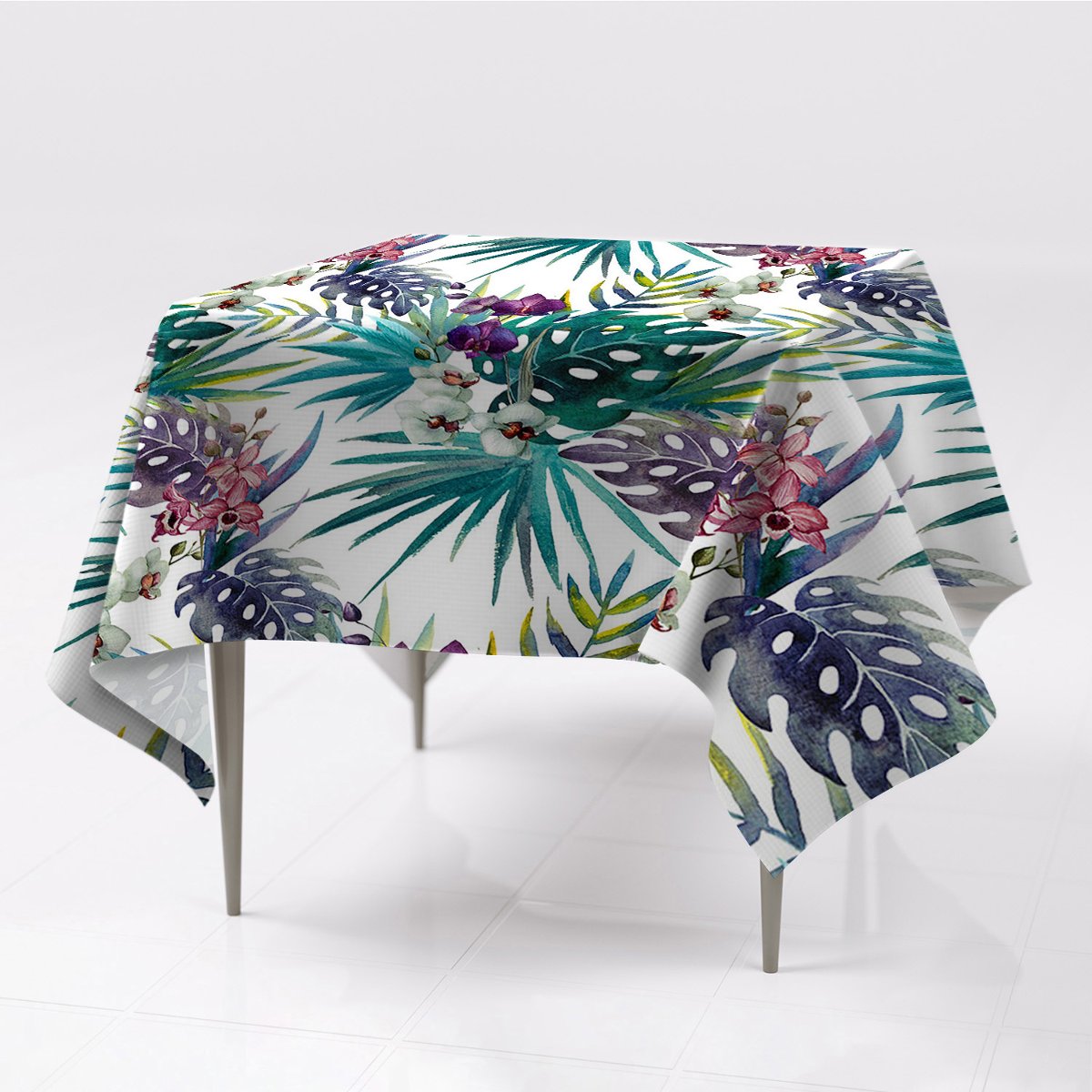 Tkanina gładki obrus Tropikalne liście dekoracja, Fabricsy, 150x150 cm