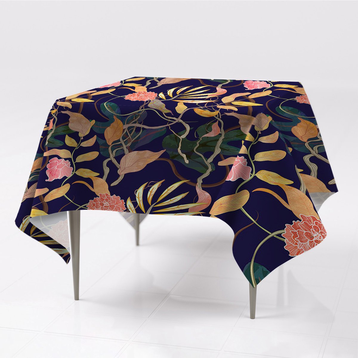 Ozdobny gładki obrus Rośliny portowe do kuchni eko, Fabricsy, 150x150 cm