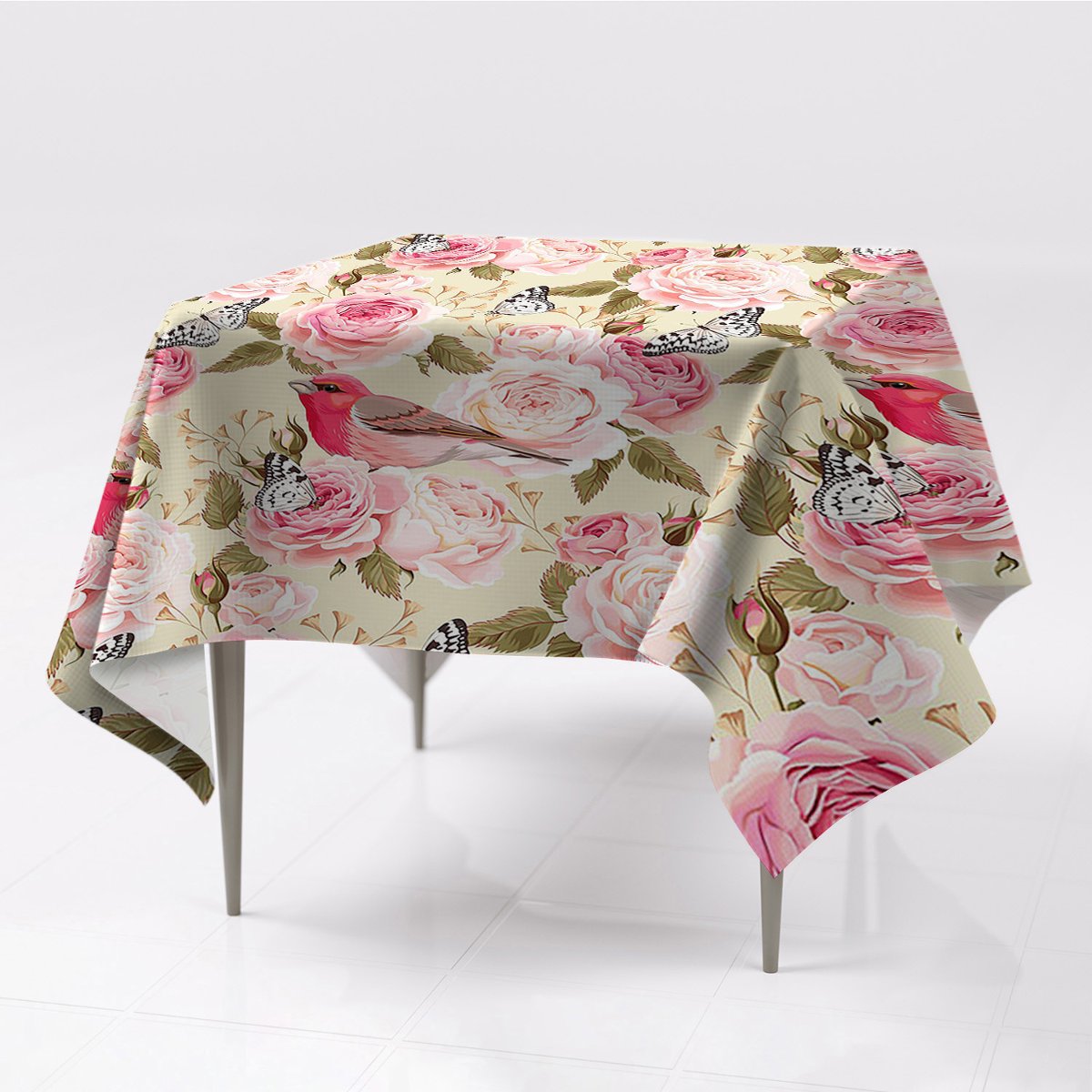 Do salonu różne obrusy na stół Ptaki kwiaty motyle, Fabricsy, 150x150 cm
