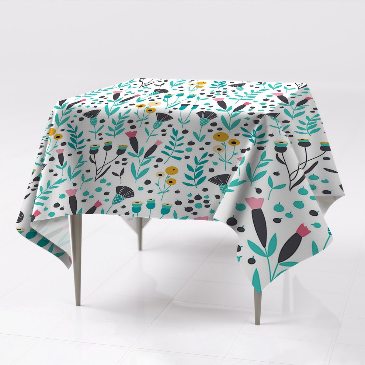 Gładki obrus kolory 150x150 Skandynawskie kwiaty, Fabricsy
