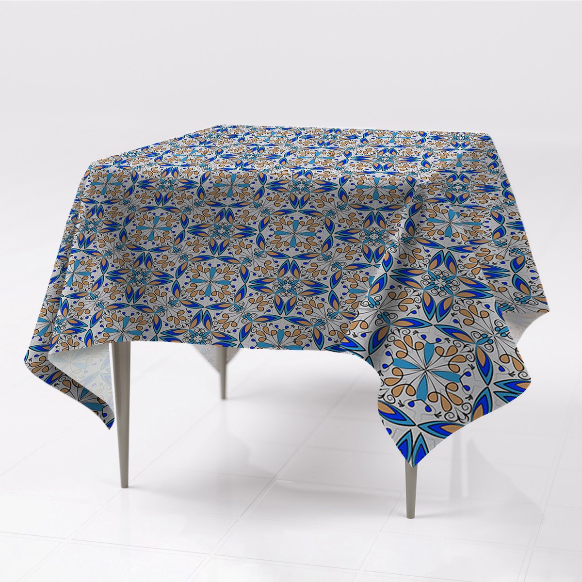 Kolorowy obrus gładki ozdobny Marokański ornament, Fabricsy, 150x150 cm
