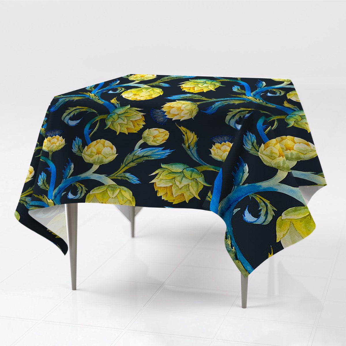 Grafika różne obrusy na stół Kwiaty karczocha wzór, Fabricsy, 150x150 cm