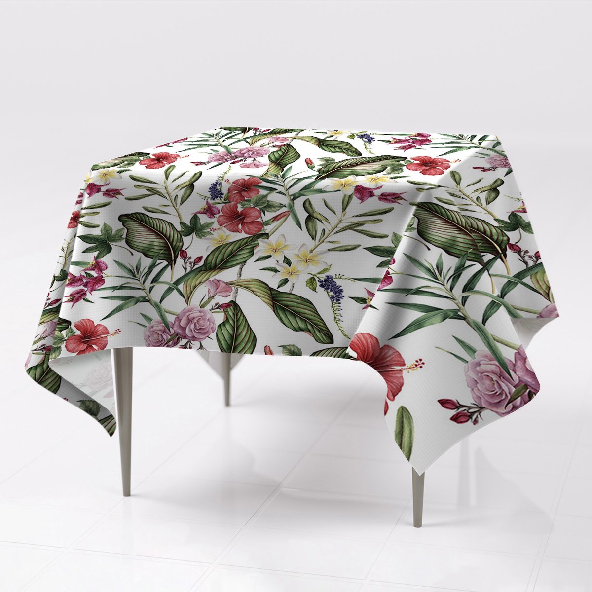 Kolorowy obrus na stół 150x150 Tropikalne kwiaty, Fabricsy
