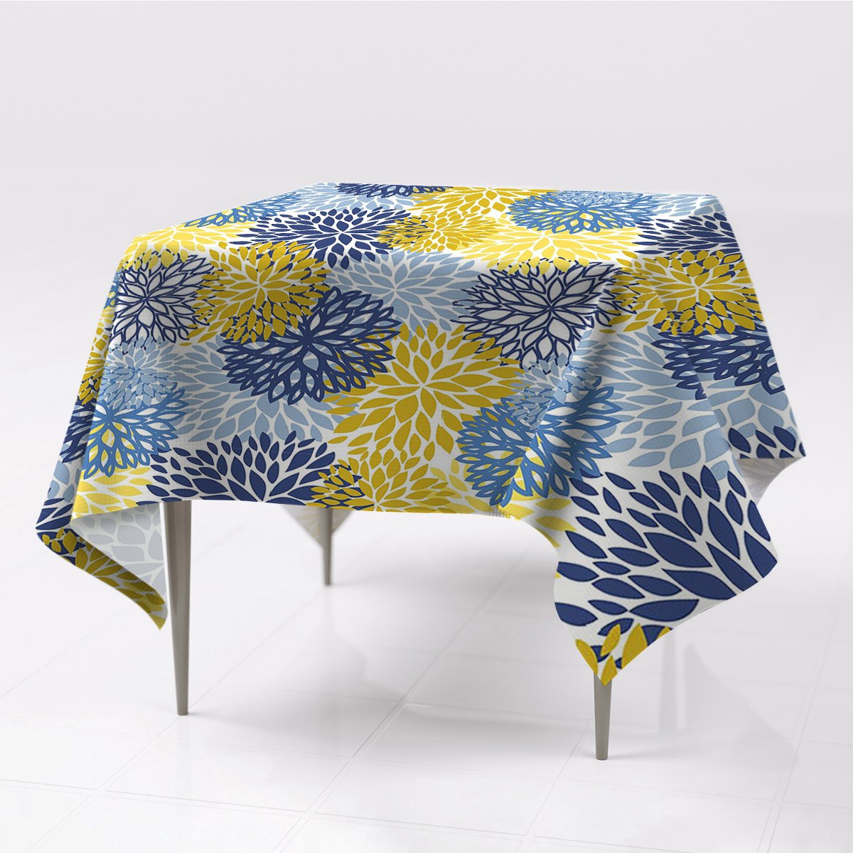 Kolorowy obrus gładki grafika Kwiaty chryzantemy, Fabricsy, 150x150 cm