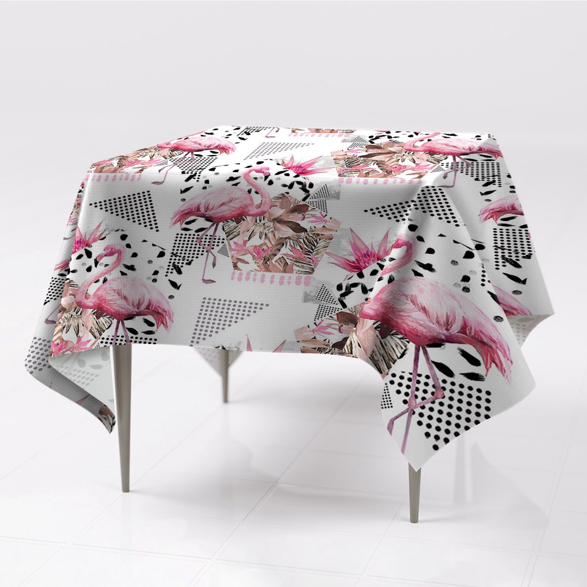 Ozdobny kolorowy obrus gładki Flamingi do domu eco, Fabricsy, 150x150 cm