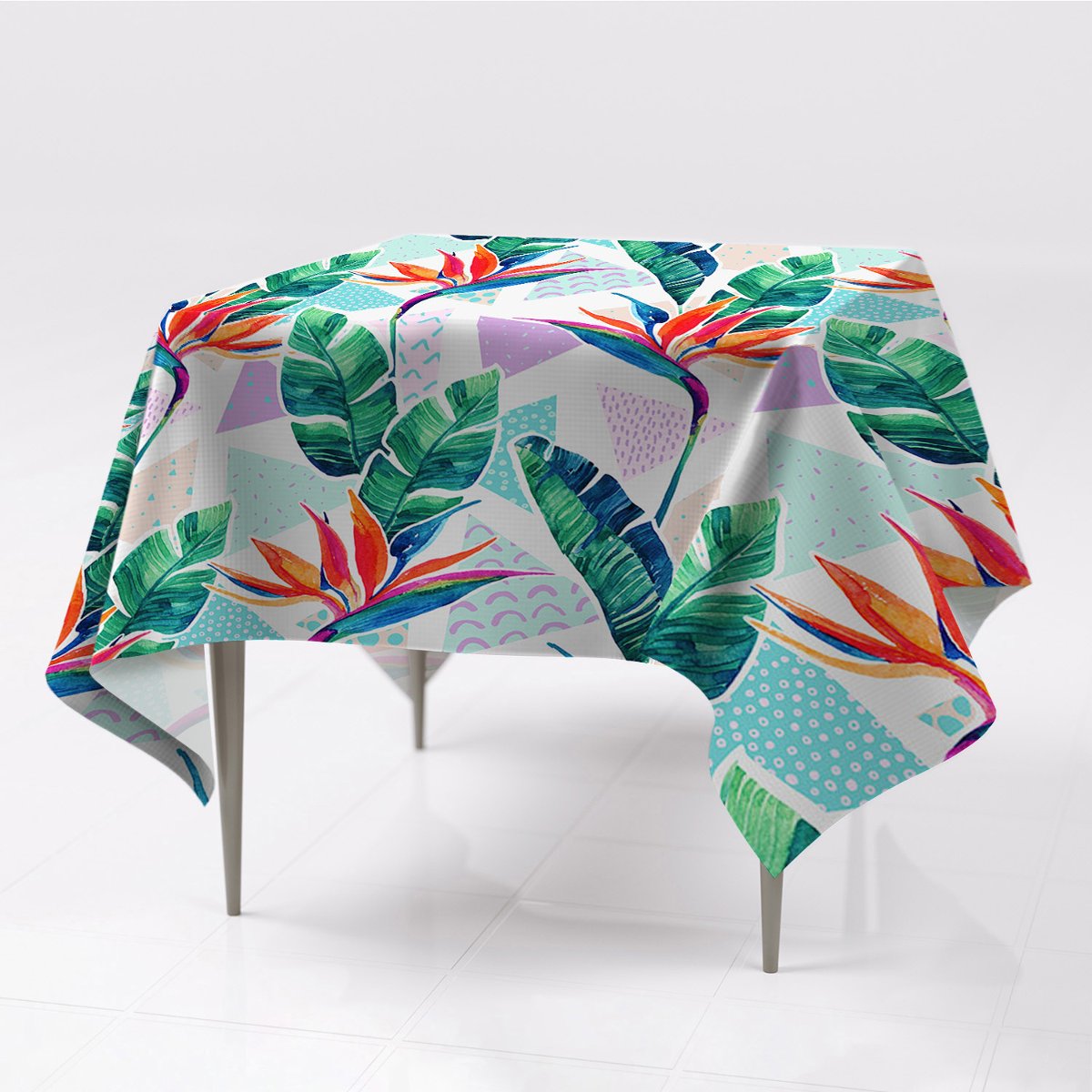 Ozdobny obrus na stół Tropikalna flora ze wzorem, Fabricsy, 150x150 cm