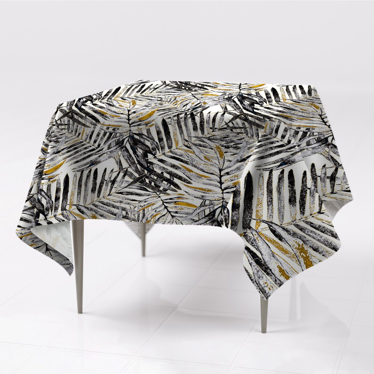 Gładki obrus na stół do domu Czarne liście 150x150, Fabricsy