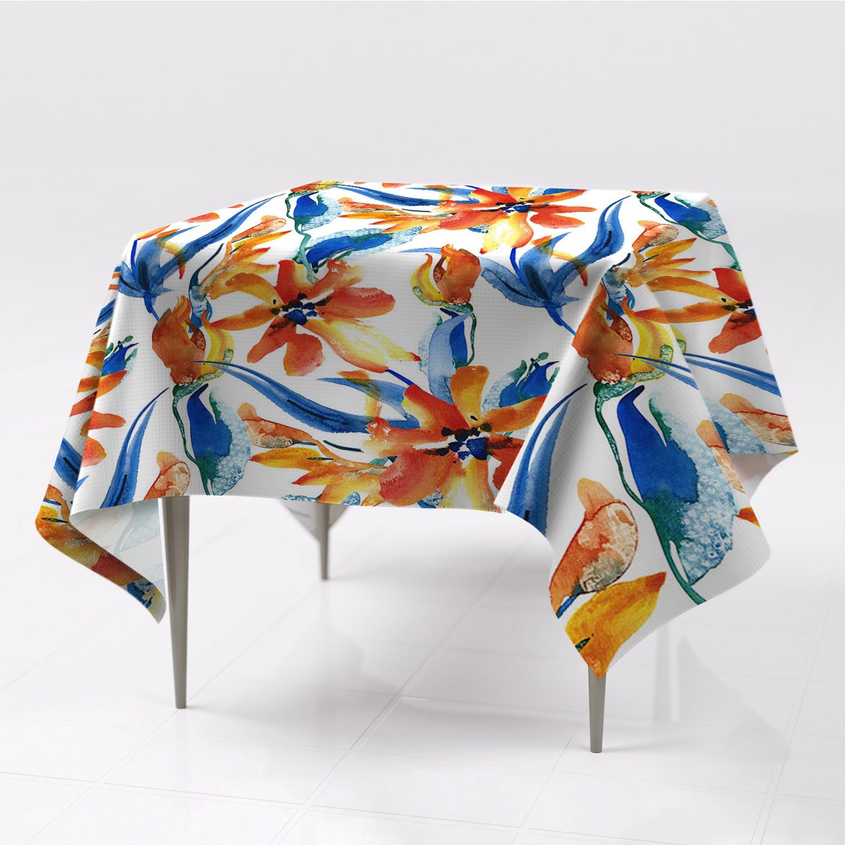 Gładki obrus kolory 150x150 Słoneczne kwiaty wzór, Fabricsy, 150x150 cm