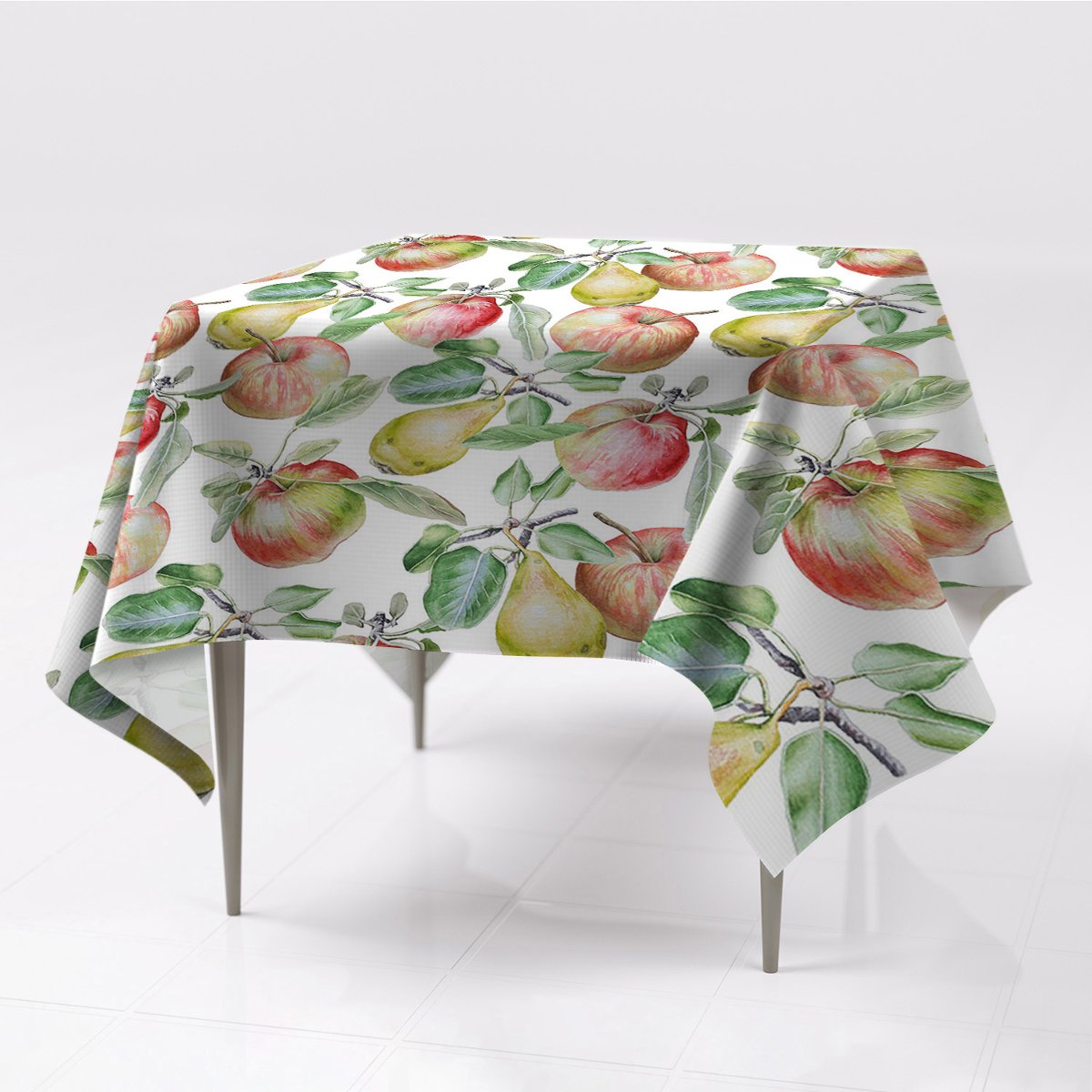 Kolorowe gładkie obrusy do domu Jabłka i Gruszki, Fabricsy, 150x150 cm