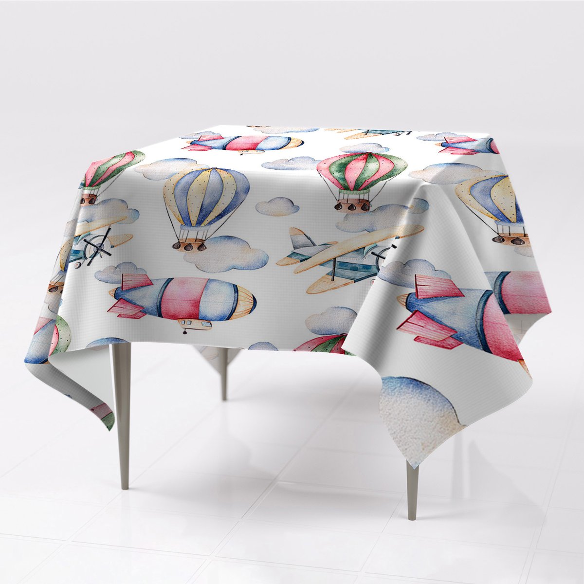 Grafika kolorowy obrus na stół Balony i sterowce, Fabricsy