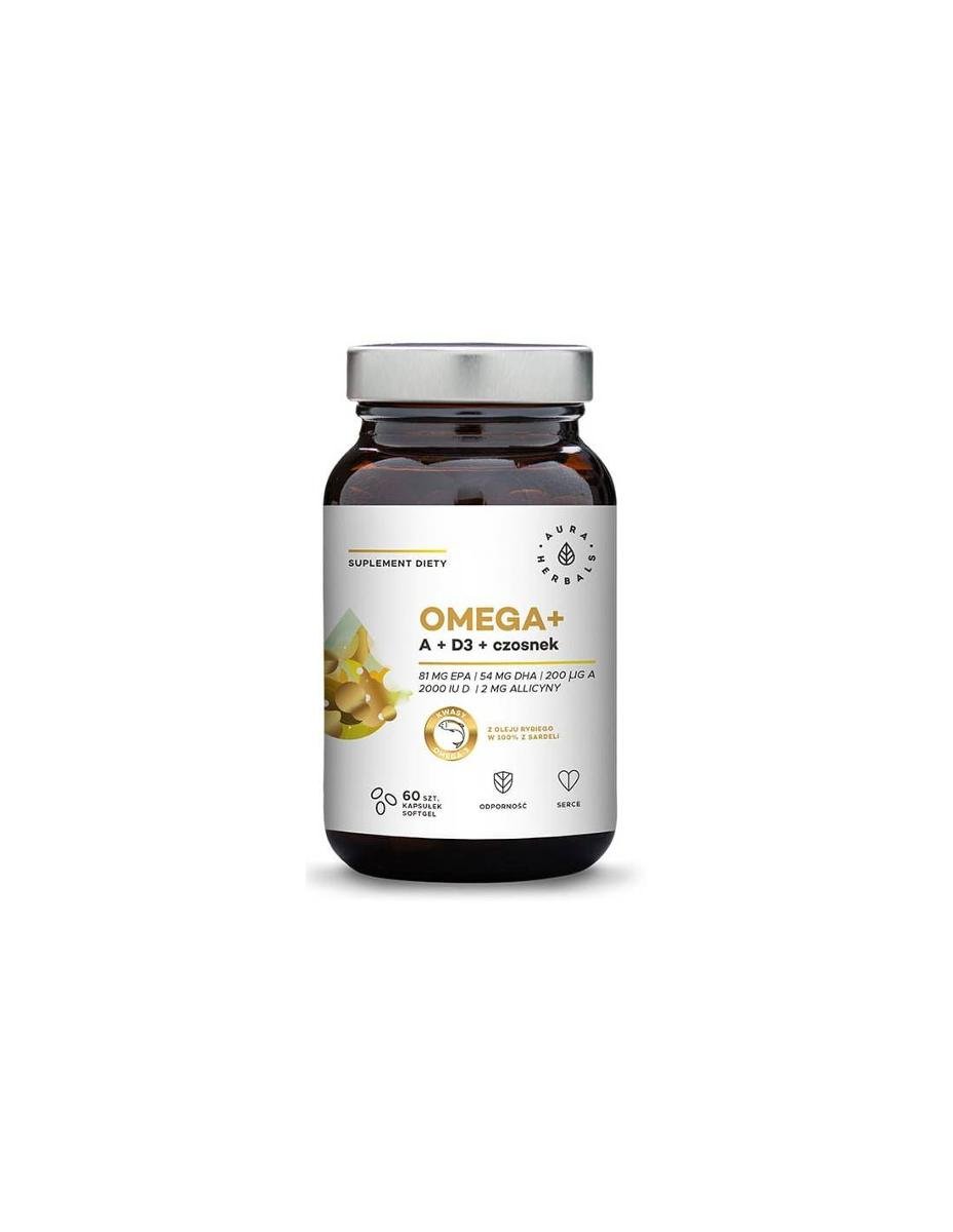 Aura Herbals Omega+ Witamina A + D3 + Czosnek, kapsułki softgel 60 szt. OMADCZ