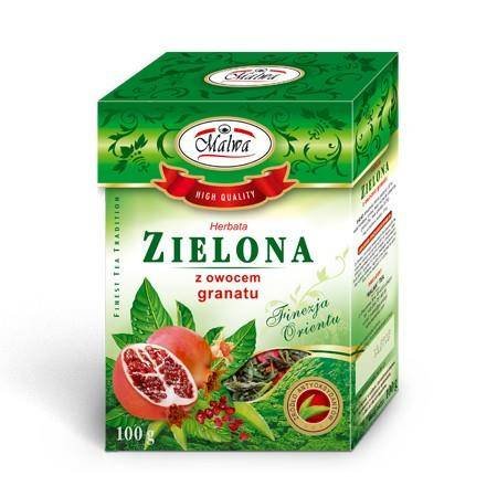 Malwa HERBATA ZIELONA LIŚCIASTA Z GRANATEM 100G