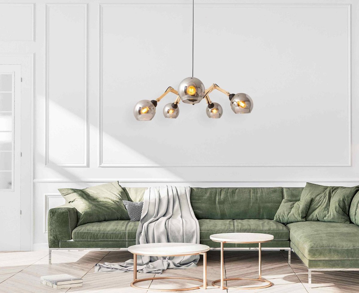 Nave Industrialna LAMPA wisząca SOITO 6117122 regulowana OPRAWA pająk ZWIS szklane kule czarne drewno 6117122