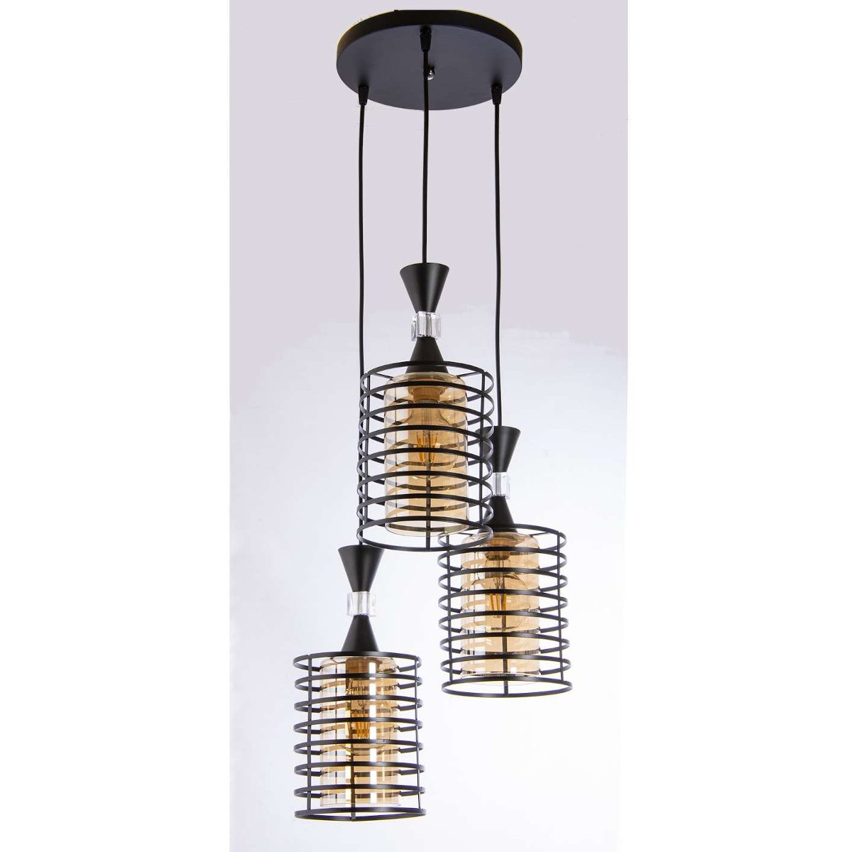 VEN Wisząca LAMPA industrialna VEN W-3991/3 BK metalowa OPRAWA druciana ZWIS loftowy czarny miodowy