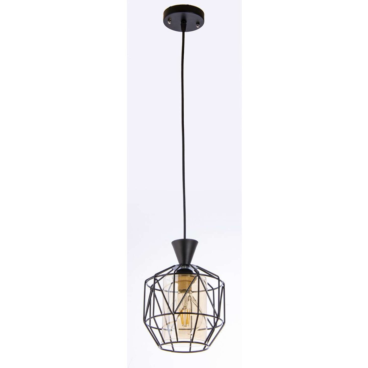 VEN Geometryczna LAMPA wisząca VEN W-5291/1 BK metalowa OPRAWA druciana ZWIS industrialny czarny miodowy