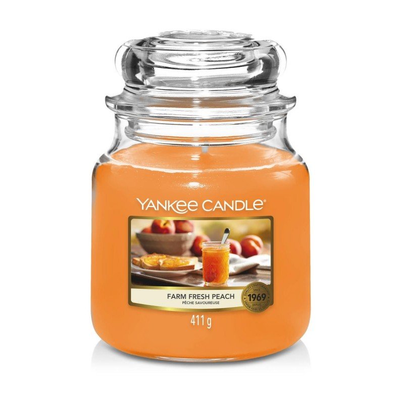 Yankee Candle Świeca Farm Fresh Peach, średni słoik (411g) 936