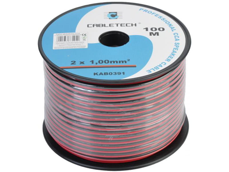CABLETECH Kabel głośnikowy CCA 2x1,0 czarno-czerwony 100m