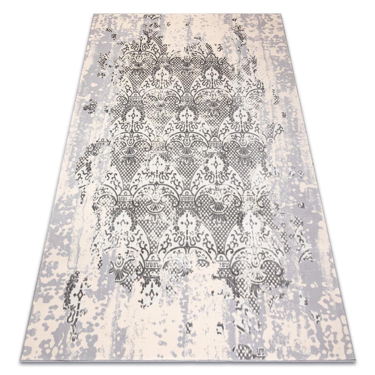 Dywan CORE W3824 Ornament Vintage - Strukturalny, dwa poziomy runa, krem / szary, 80x150 cm